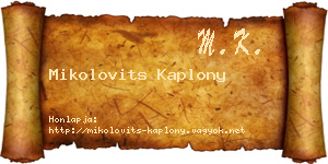 Mikolovits Kaplony névjegykártya